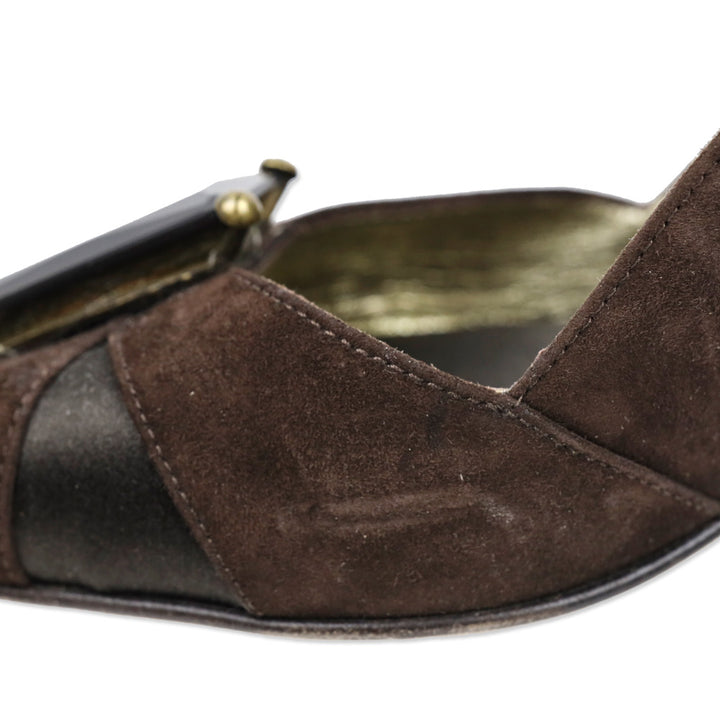 Giuseppe Zanotti Brown Suede/Satin Crystal Peep Pumps