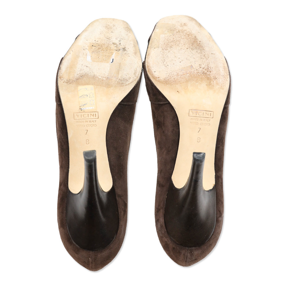 Giuseppe Zanotti Brown Suede/Satin Crystal Peep Pumps