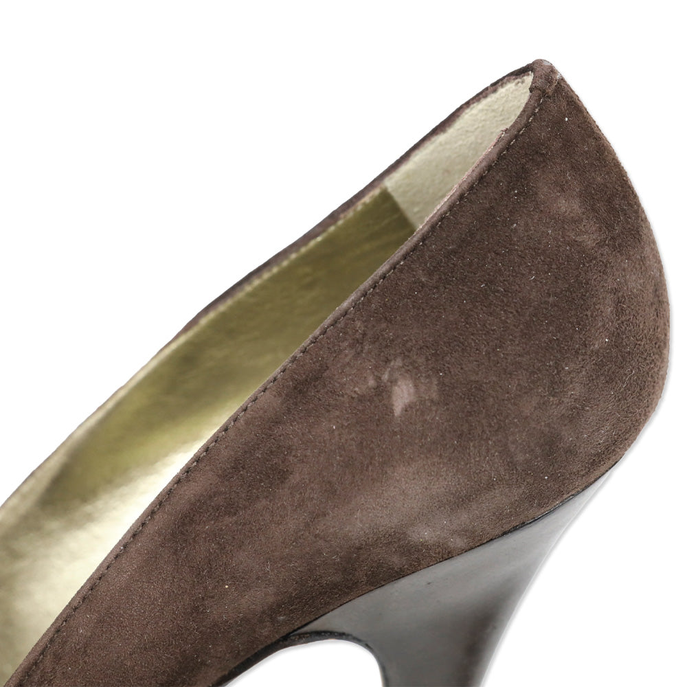 Giuseppe Zanotti Brown Suede/Satin Crystal Peep Pumps