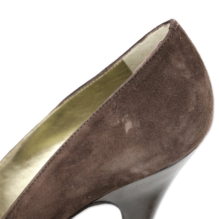 Giuseppe Zanotti Brown Suede/Satin Crystal Peep Pumps