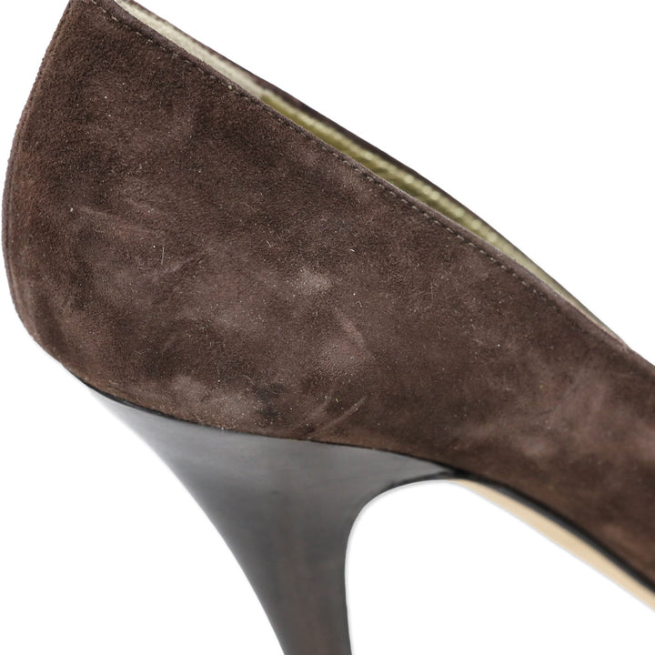 Giuseppe Zanotti Brown Suede/Satin Crystal Peep Pumps