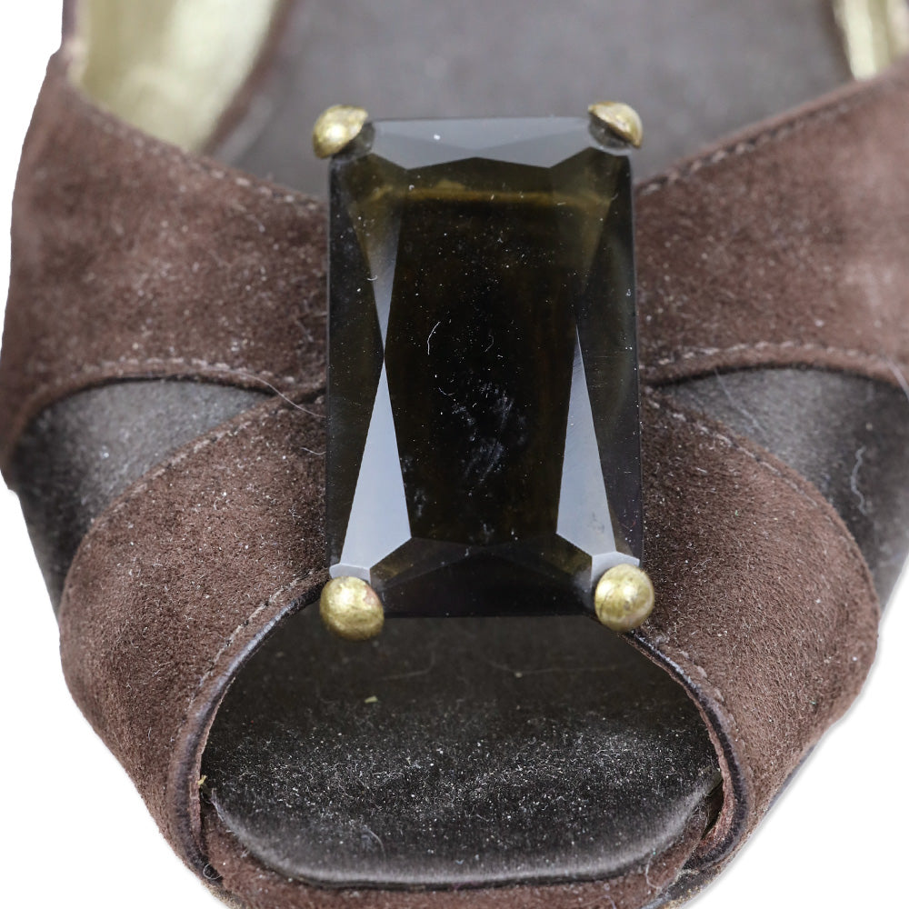 Giuseppe Zanotti Brown Suede/Satin Crystal Peep Pumps