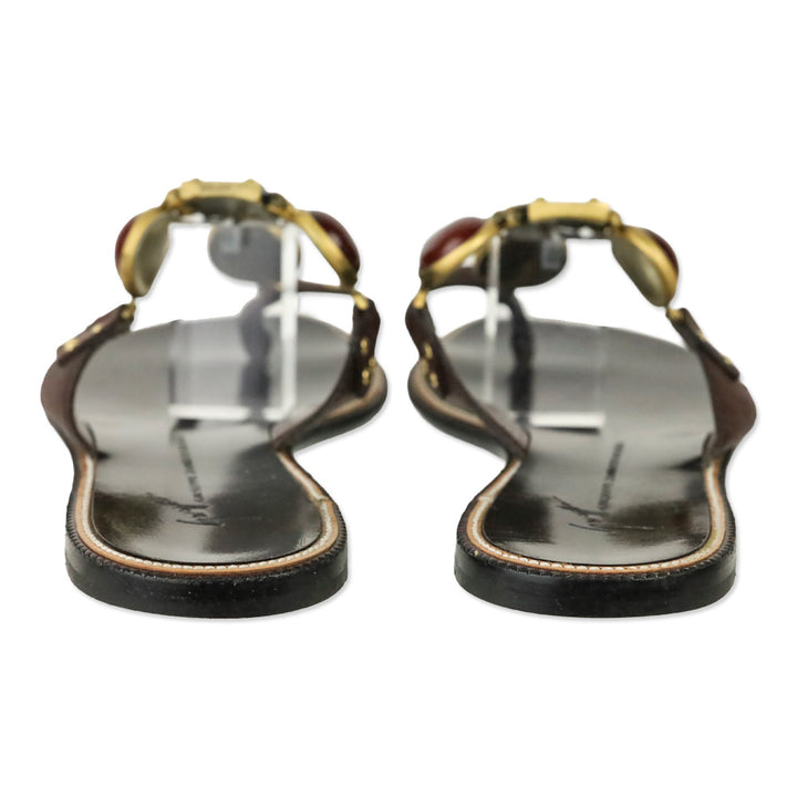 Giuseppe Zanotti Burgundy Leather Red Stones Toe Ring Sandal