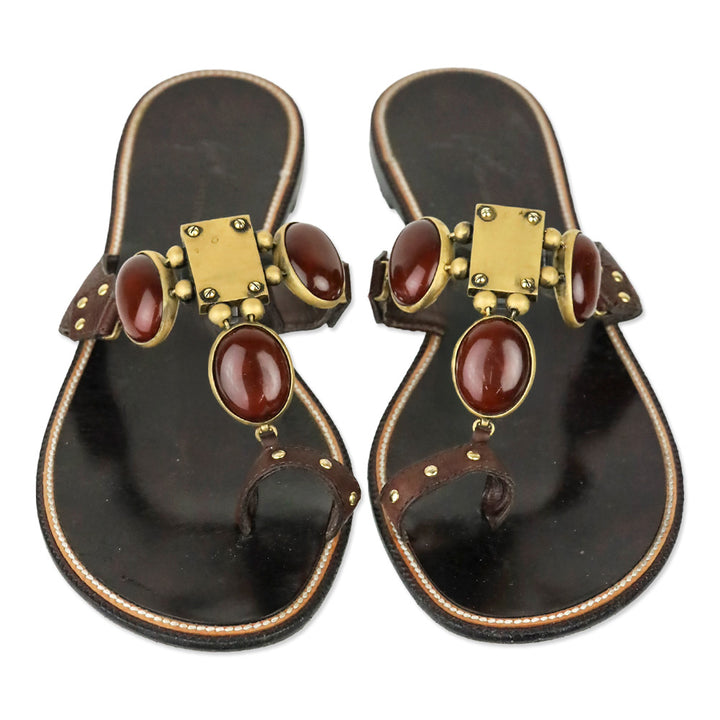 Giuseppe Zanotti Burgundy Leather Red Stones Toe Ring Sandal