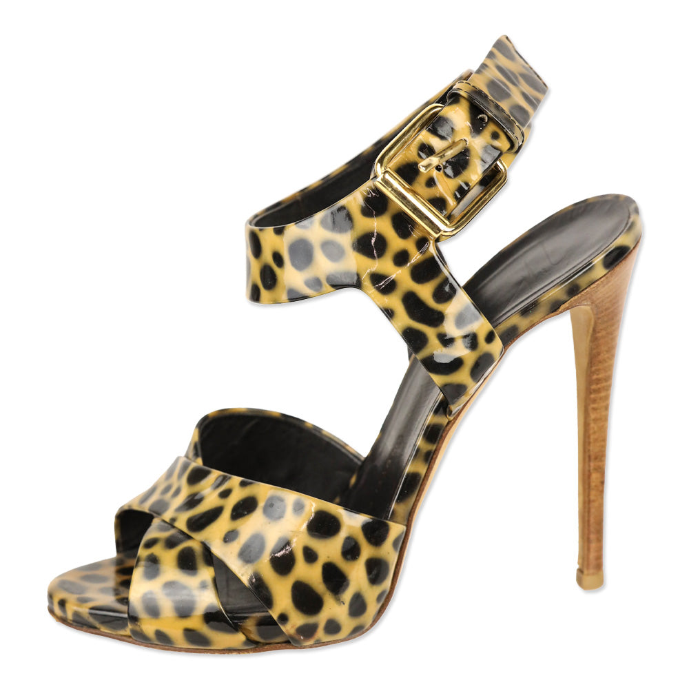 Giuseppe Zanotti Cheetah Print Patent Leather Ankle-Strap Sandal