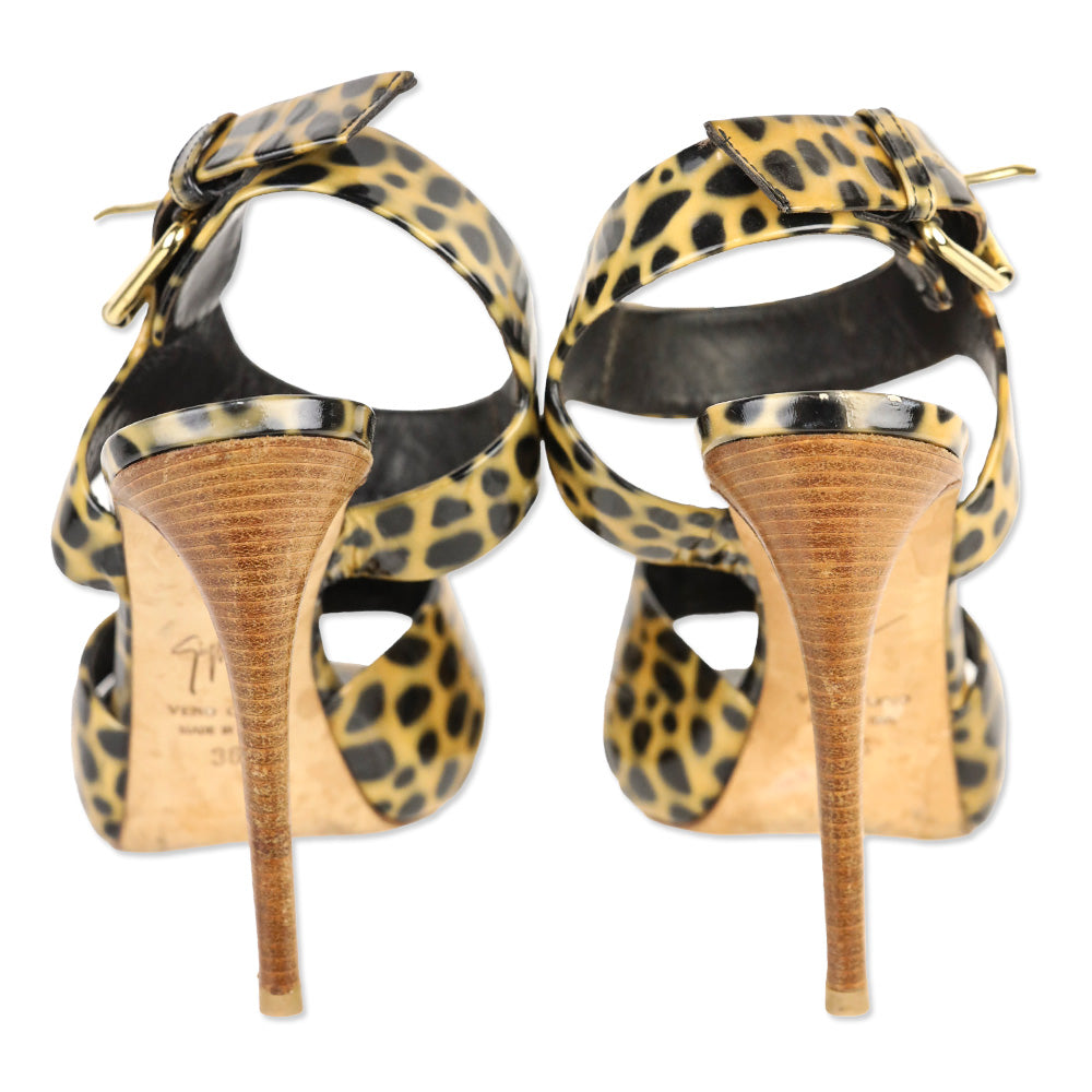 Giuseppe Zanotti Cheetah Print Patent Leather Ankle-Strap Sandal