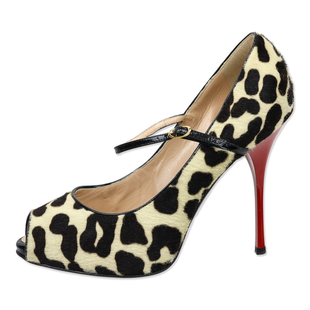 Giuseppe Zanotti Cream/Brown Cheetah Print Calfhair Mary Jan Peep Toe Pumps