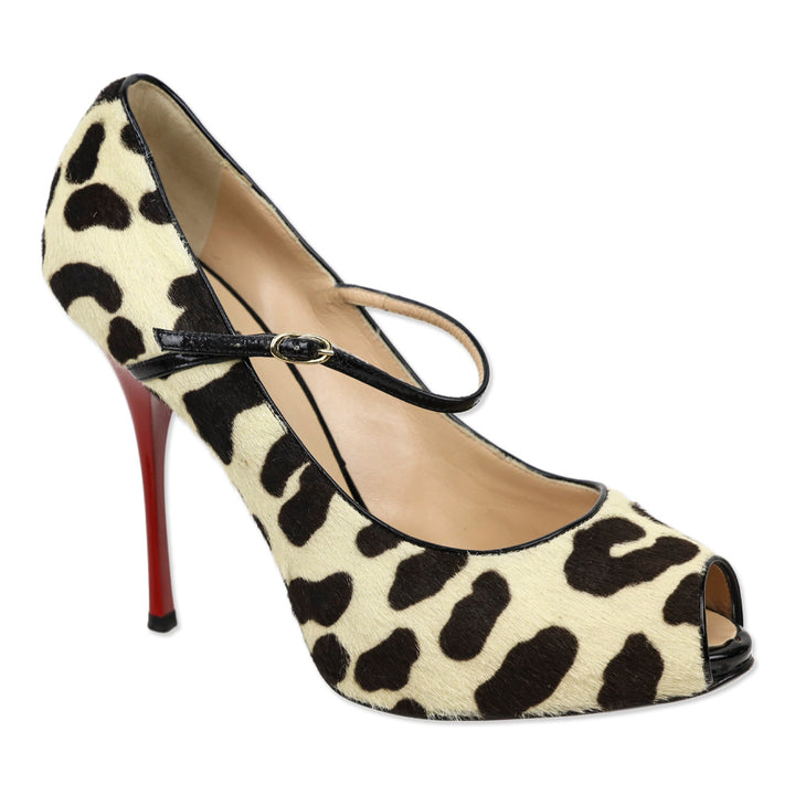 Giuseppe Zanotti Cream/Brown Cheetah Print Calfhair Mary Jan Peep Toe Pumps