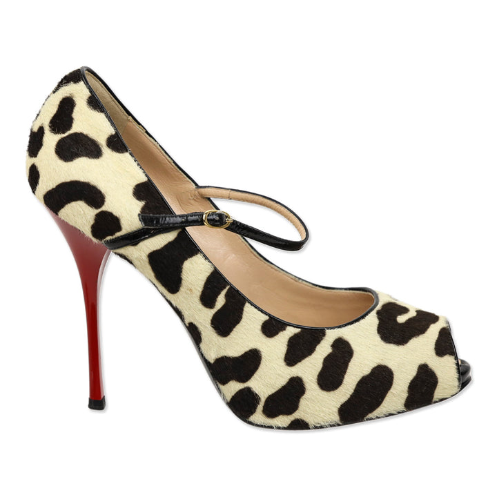 Giuseppe Zanotti Cream/Brown Cheetah Print Calfhair Mary Jan Peep Toe Pumps