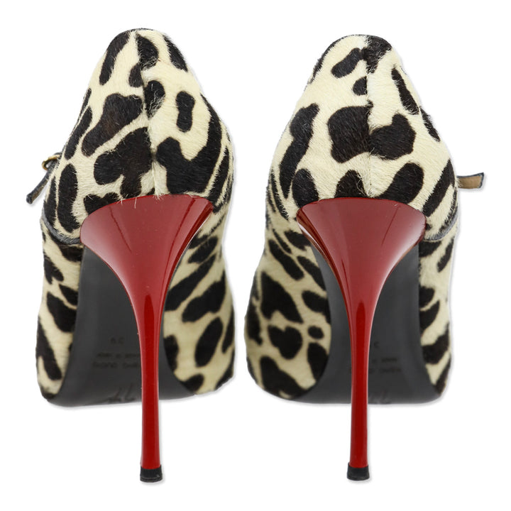 Giuseppe Zanotti Cream/Brown Cheetah Print Calfhair Mary Jan Peep Toe Pumps