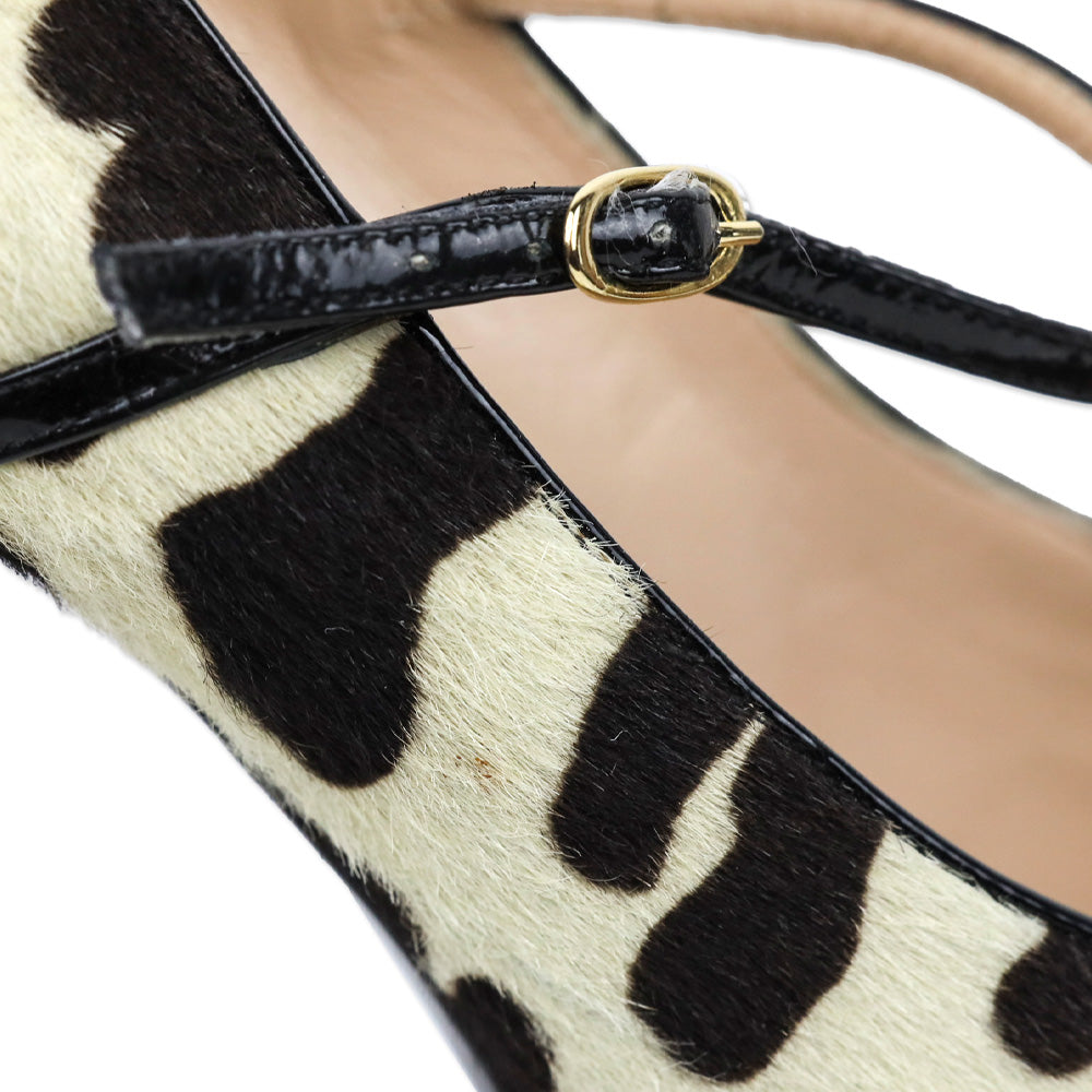 Giuseppe Zanotti Cream/Brown Cheetah Print Calfhair Mary Jan Peep Toe Pumps