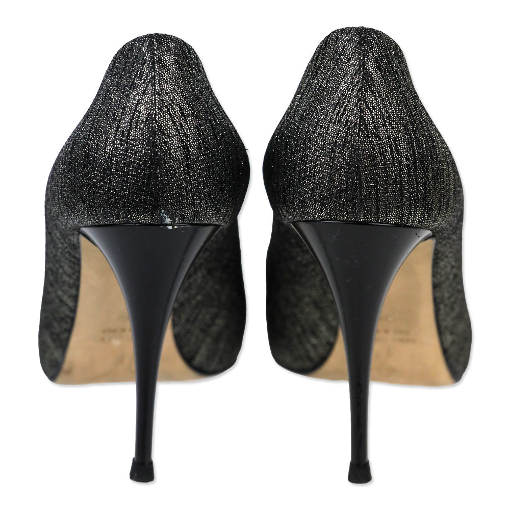 Giuseppe Zanotti Design Black/Silver Leather Peep Toe Crystal Accent Pump