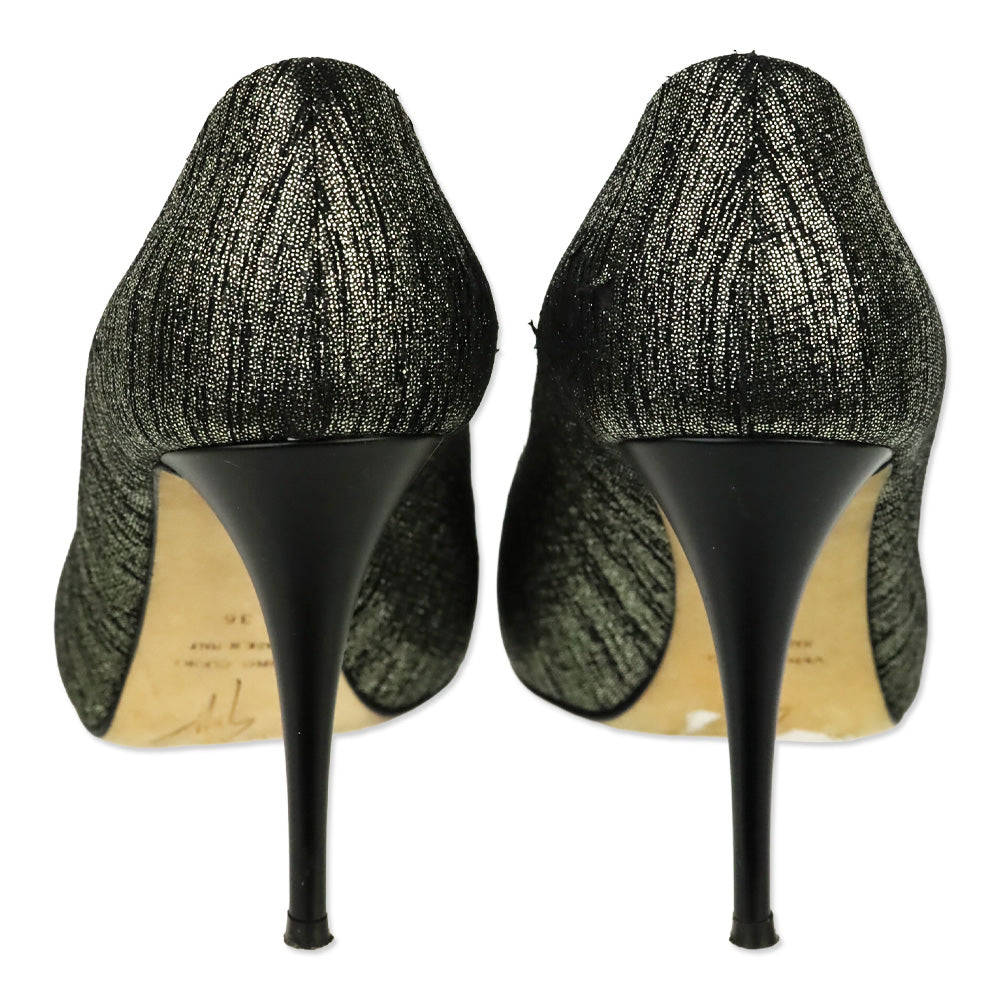 Giuseppe Zanotti Design Black/Silver Leather Peep Toe Crystal Accent Pump