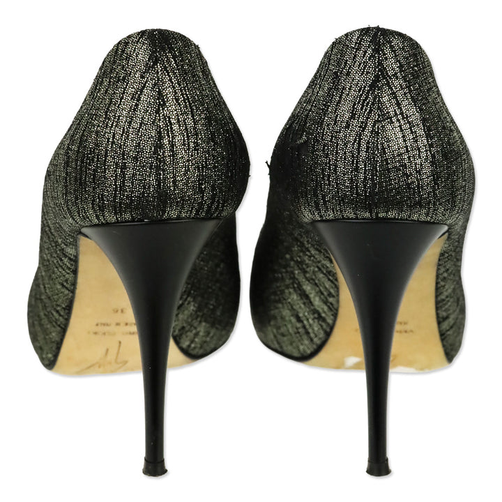 Giuseppe Zanotti Design Black/Silver Leather Peep Toe Crystal Accent Pump