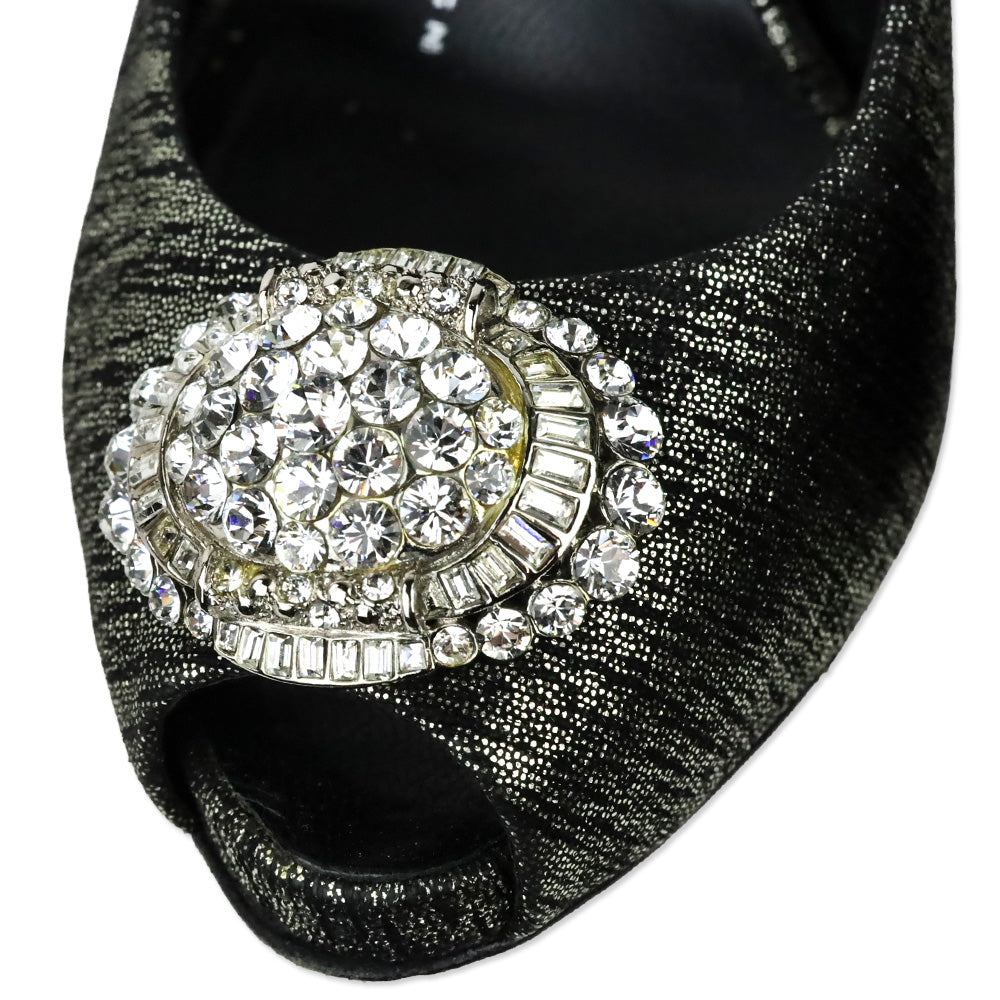 Giuseppe Zanotti Design Black/Silver Leather Peep Toe Crystal Accent Pump