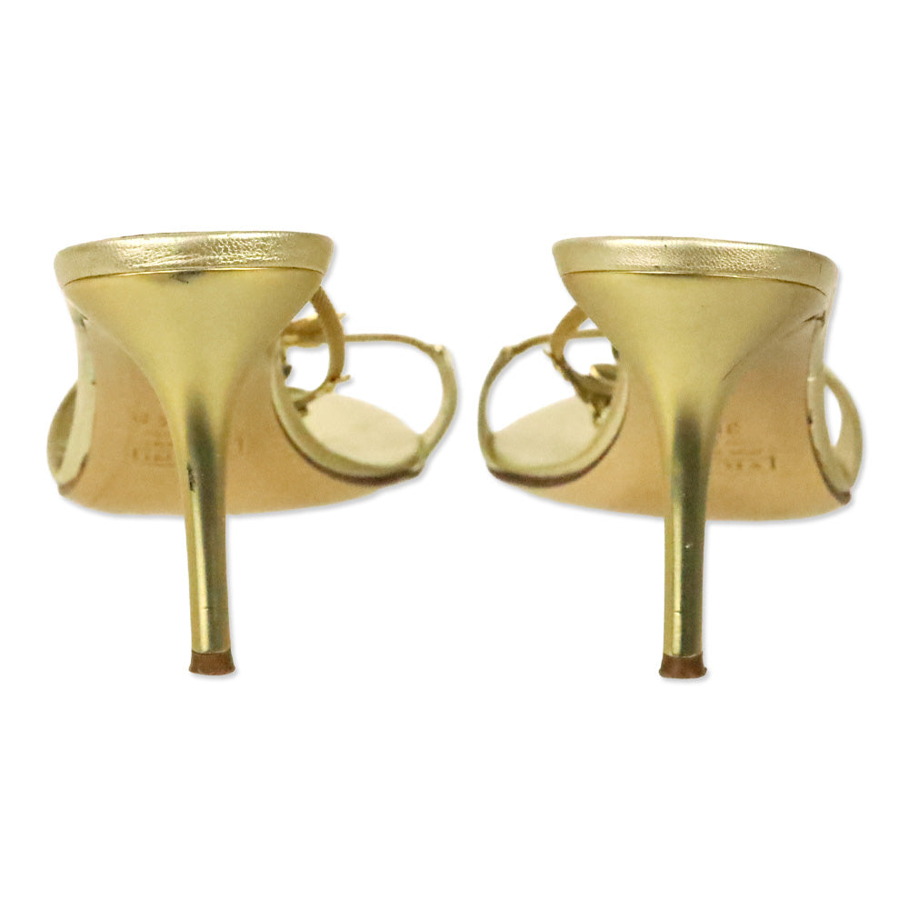 Giuseppe Zanotti Gold Chain and Enamel Floral Accented Strappy Mules