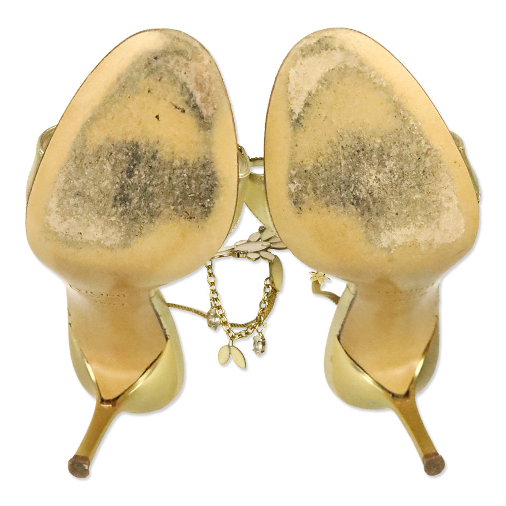 Giuseppe Zanotti Gold Chain and Enamel Floral Accented Strappy Mules