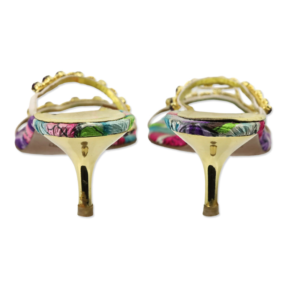 Giuseppe Zanotti Gold and Purple Crystal Strappy Mule Sandals