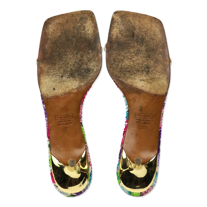 Giuseppe Zanotti Gold and Purple Crystal Strappy Mule Sandals
