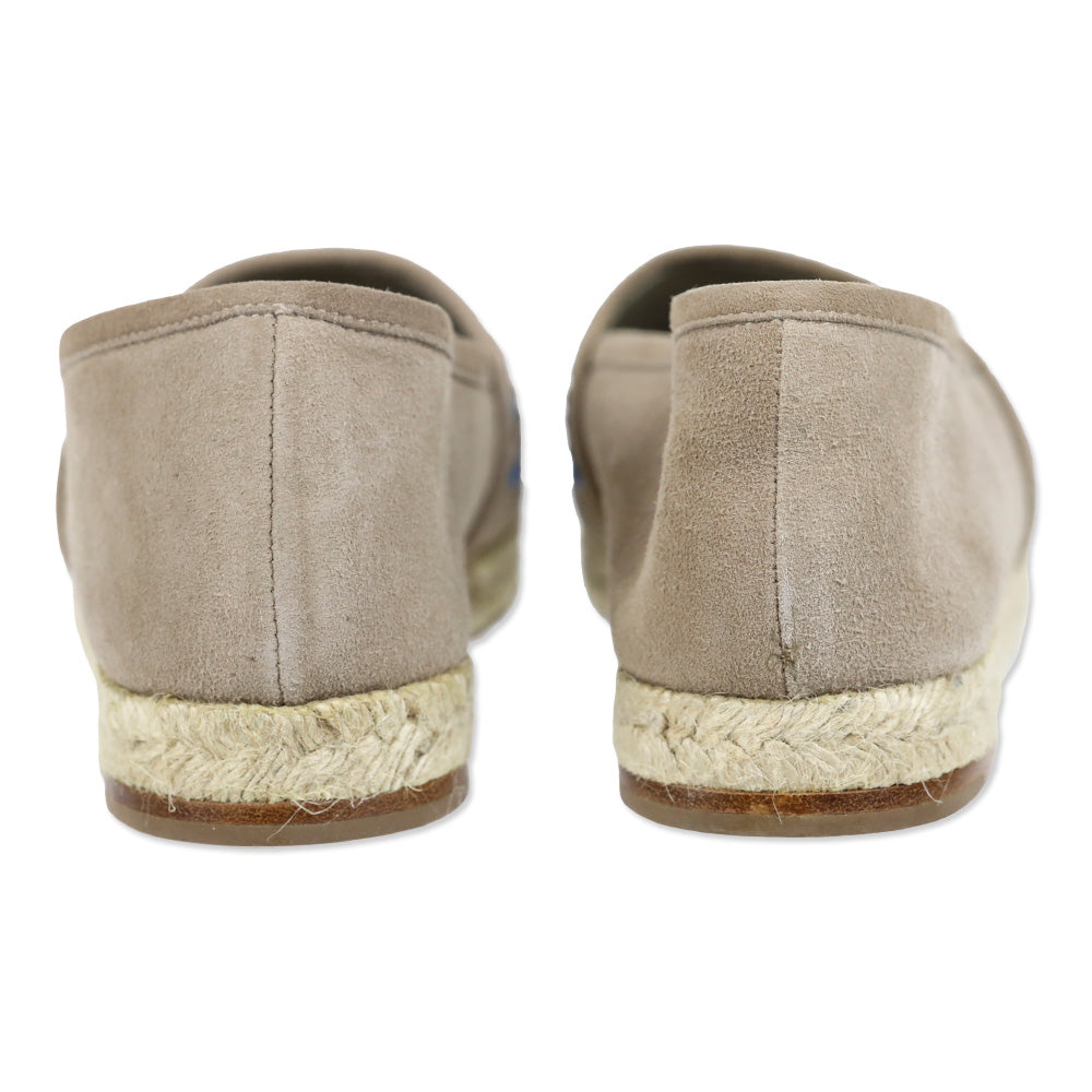 Giuseppe Zanotti Light Brown Suede Beaded Embroidered Espadrille Flat