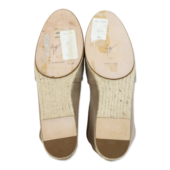 Giuseppe Zanotti Light Brown Suede Beaded Embroidered Espadrille Flat