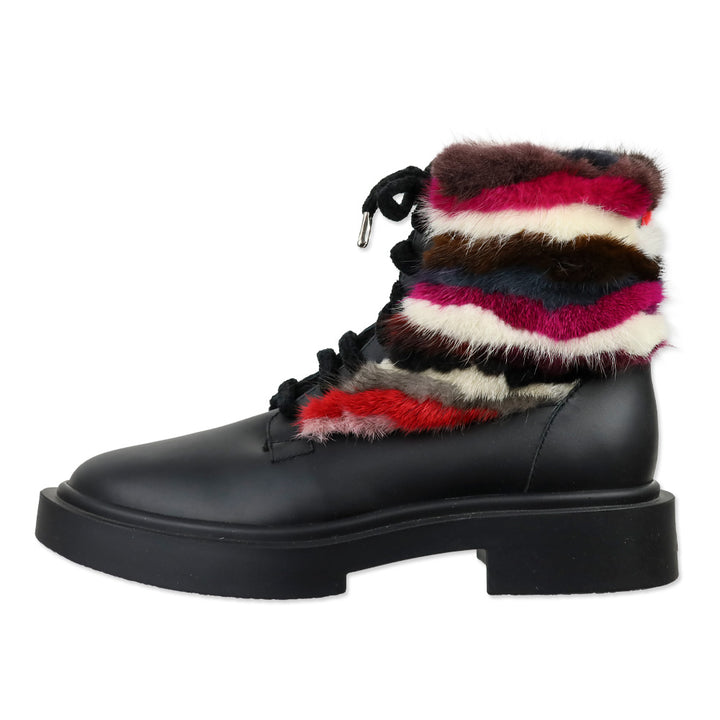 Giuseppe Zanotti Men's Multicolor Striped Faux-Fur Combat Boots