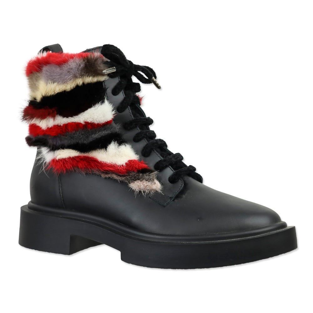 Giuseppe Zanotti Men's Multicolor Striped Faux-Fur Combat Boots