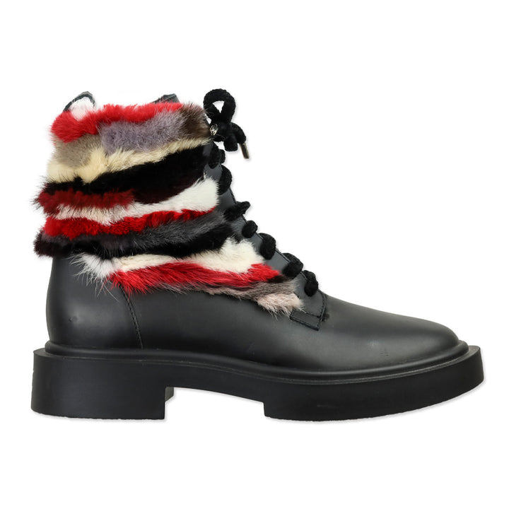 Giuseppe Zanotti Men's Multicolor Striped Faux-Fur Combat Boots