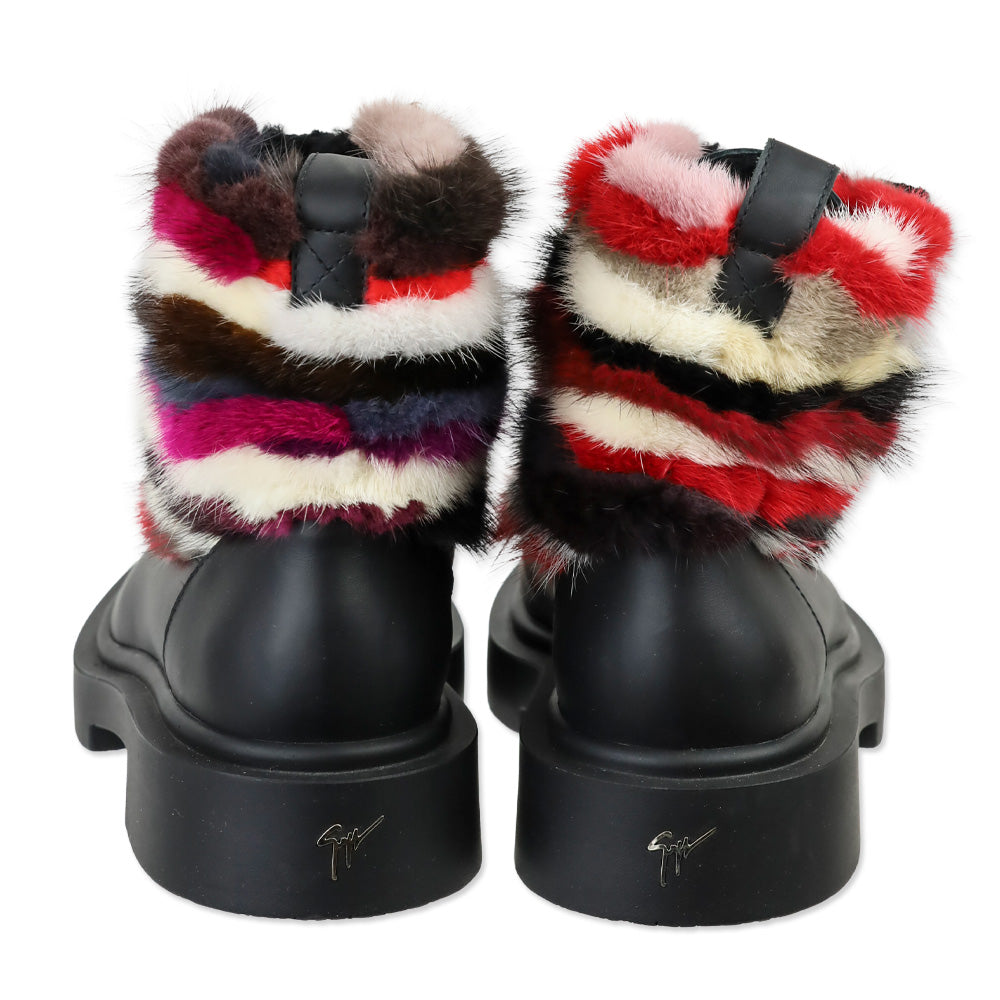 Giuseppe Zanotti Men's Multicolor Striped Faux-Fur Combat Boots