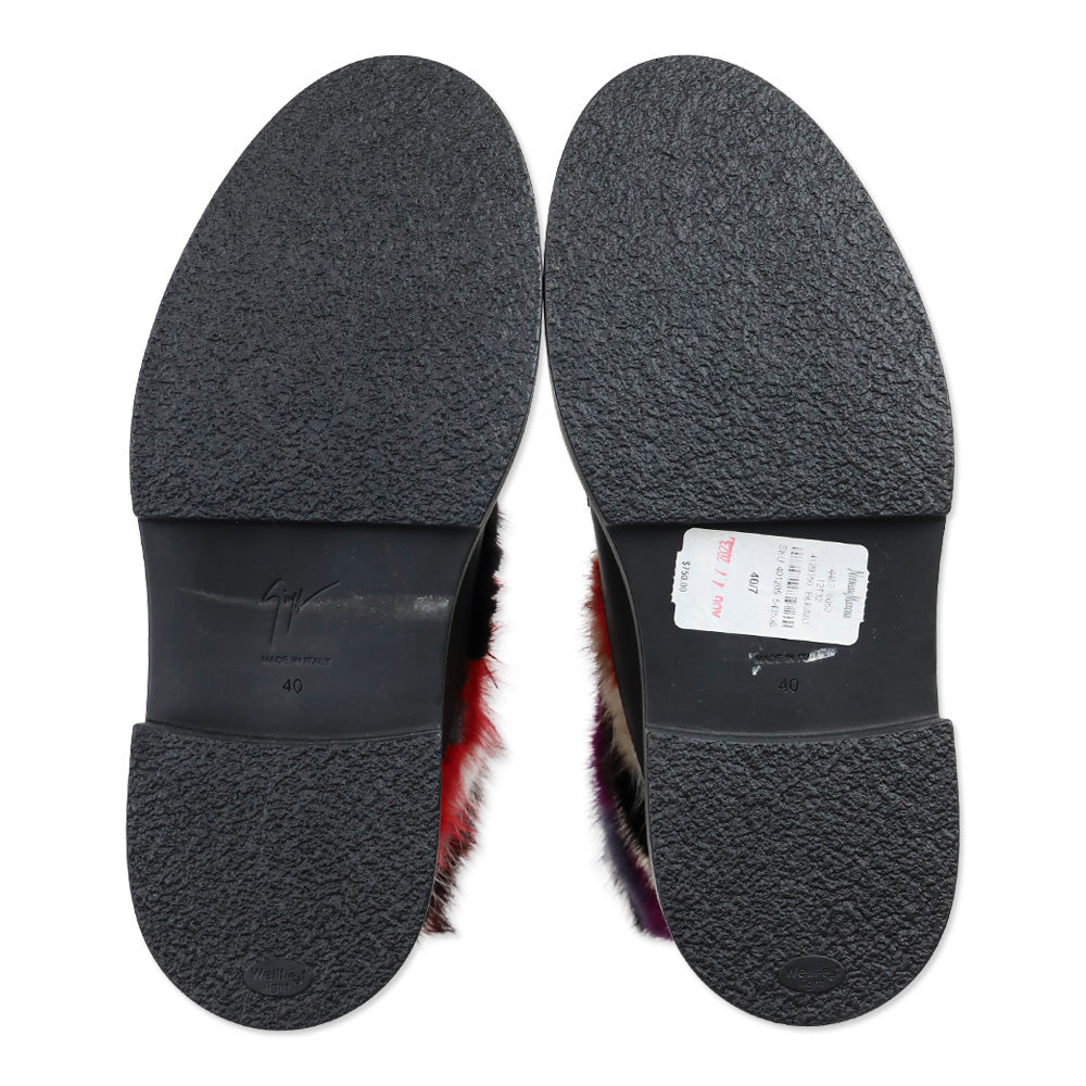 Giuseppe Zanotti Men's Multicolor Striped Faux-Fur Combat Boots