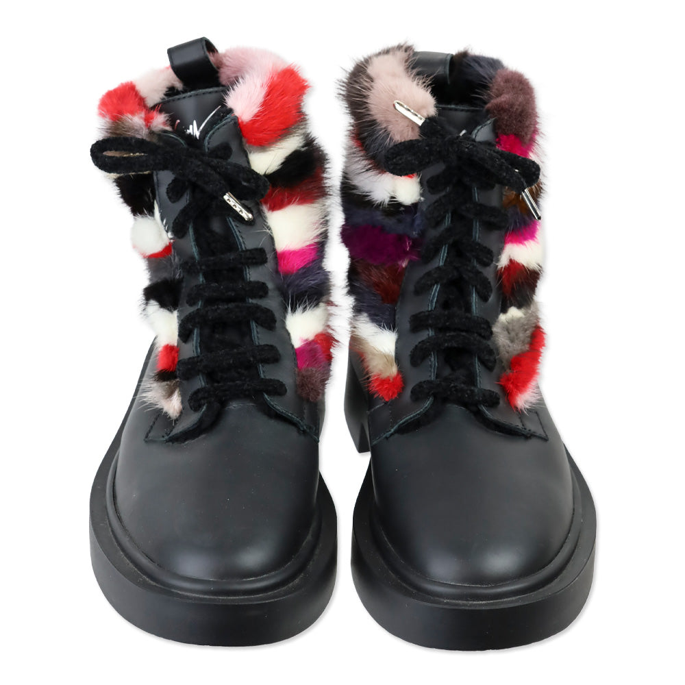 Giuseppe Zanotti Men's Multicolor Striped Faux-Fur Combat Boots