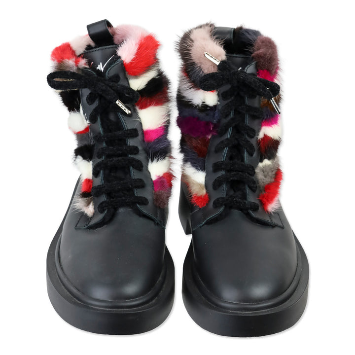 Giuseppe Zanotti Men's Multicolor Striped Faux-Fur Combat Boots