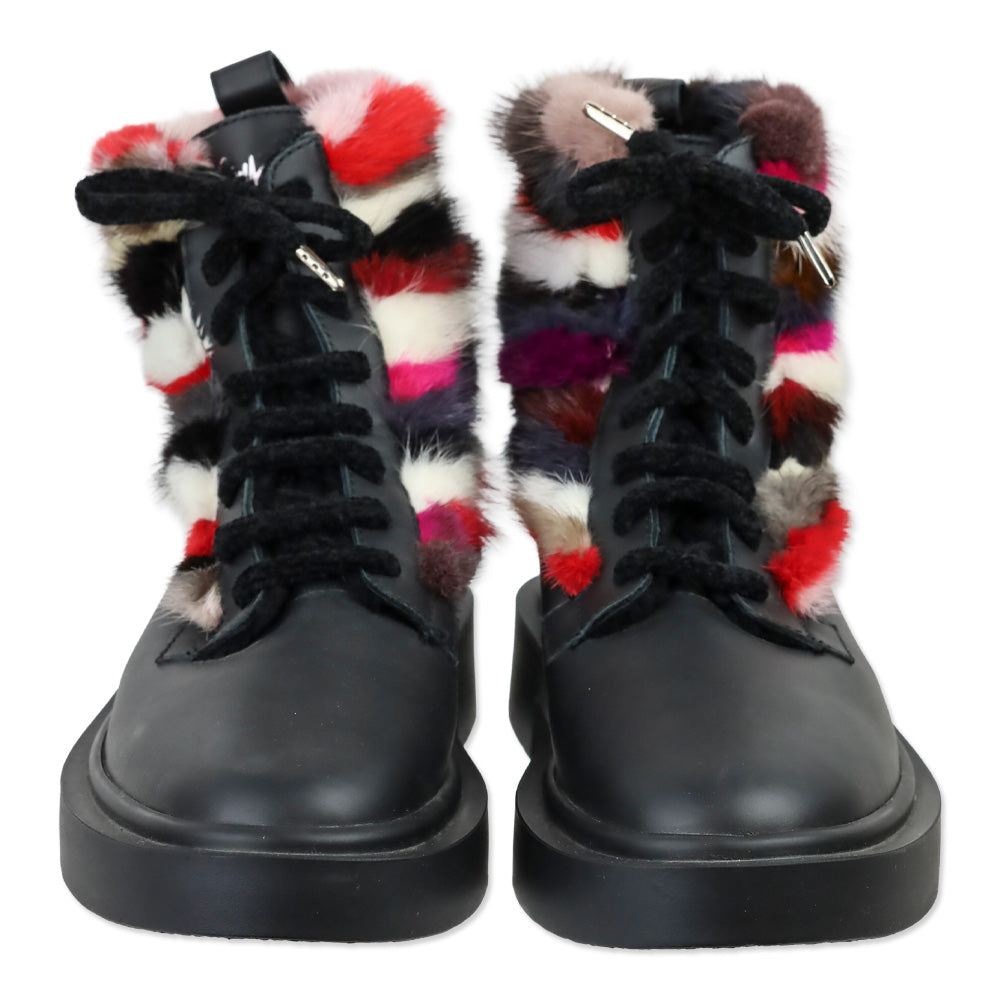 Giuseppe Zanotti Men's Multicolor Striped Faux-Fur Combat Boots