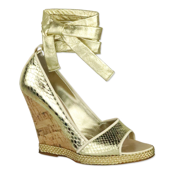 Giuseppe Zanotti Metallic Gold Snakeskin Taz 100 Ankle-Wrap Sandal