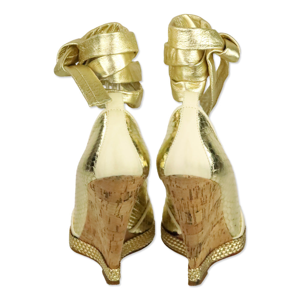 Giuseppe Zanotti Metallic Gold Snakeskin Taz 100 Ankle-Wrap Sandal