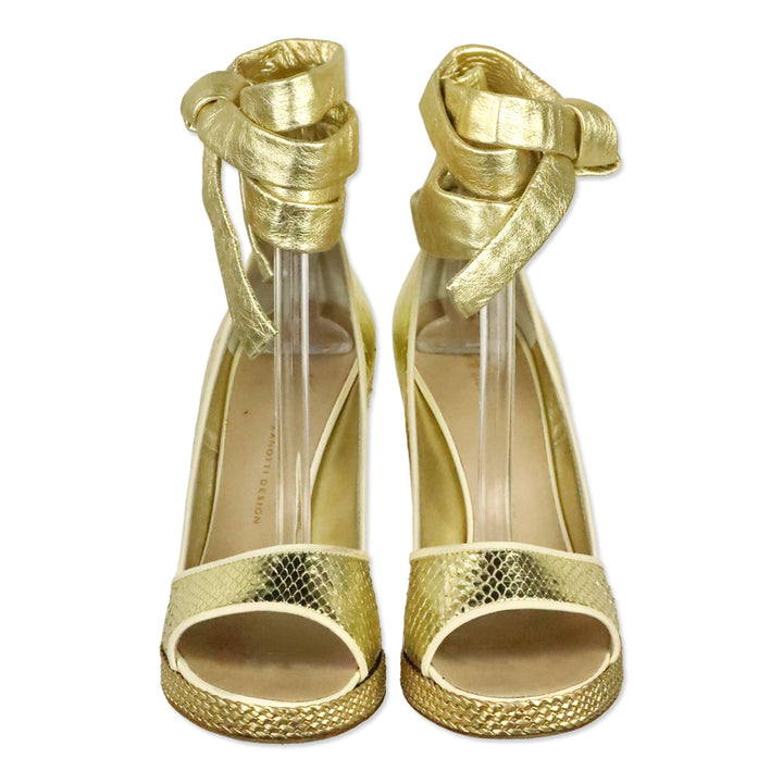Giuseppe Zanotti Metallic Gold Snakeskin Taz 100 Ankle-Wrap Sandal