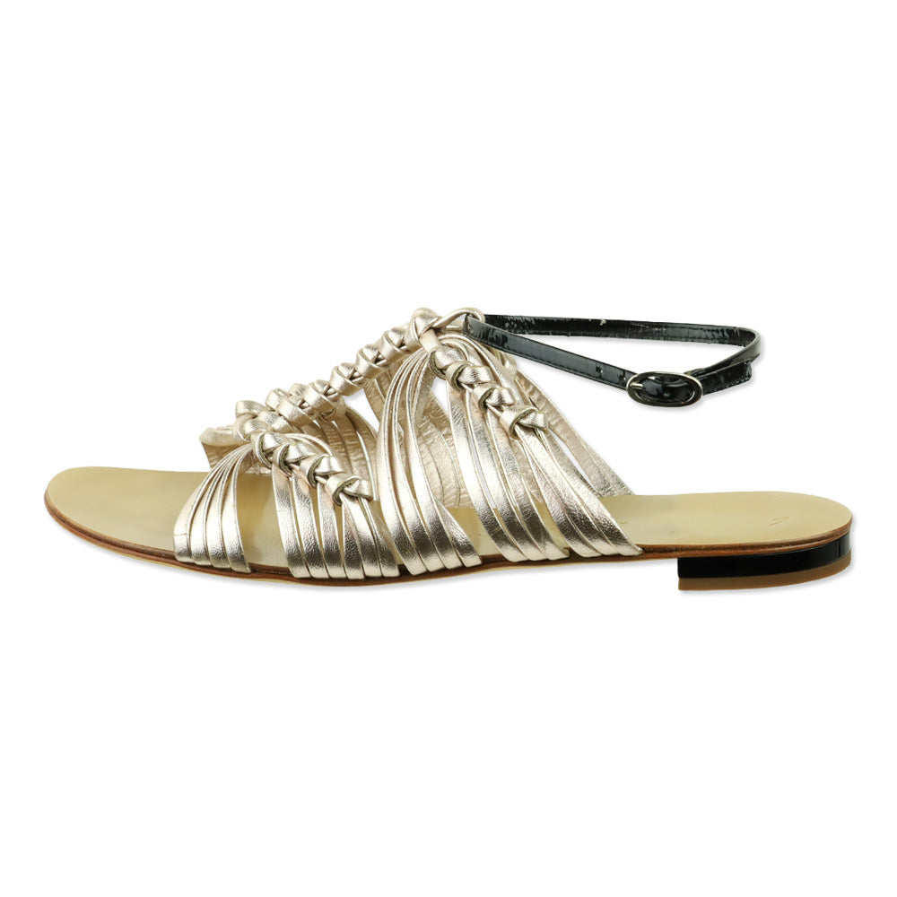 Giuseppe Zanotti Metallic Rose Gold Leather Ankle-Strap Flat Sandals