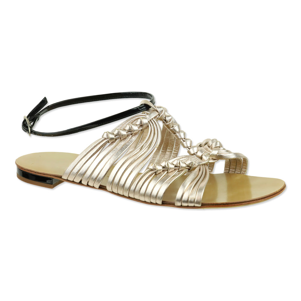 Giuseppe Zanotti Metallic Rose Gold Leather Ankle-Strap Flat Sandals