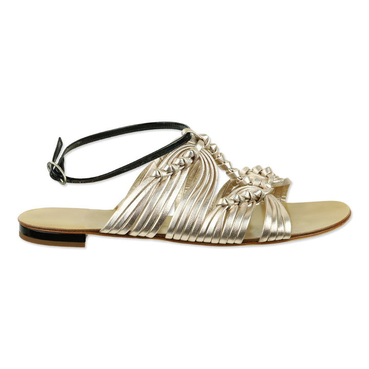 Giuseppe Zanotti Metallic Rose Gold Leather Ankle-Strap Flat Sandals