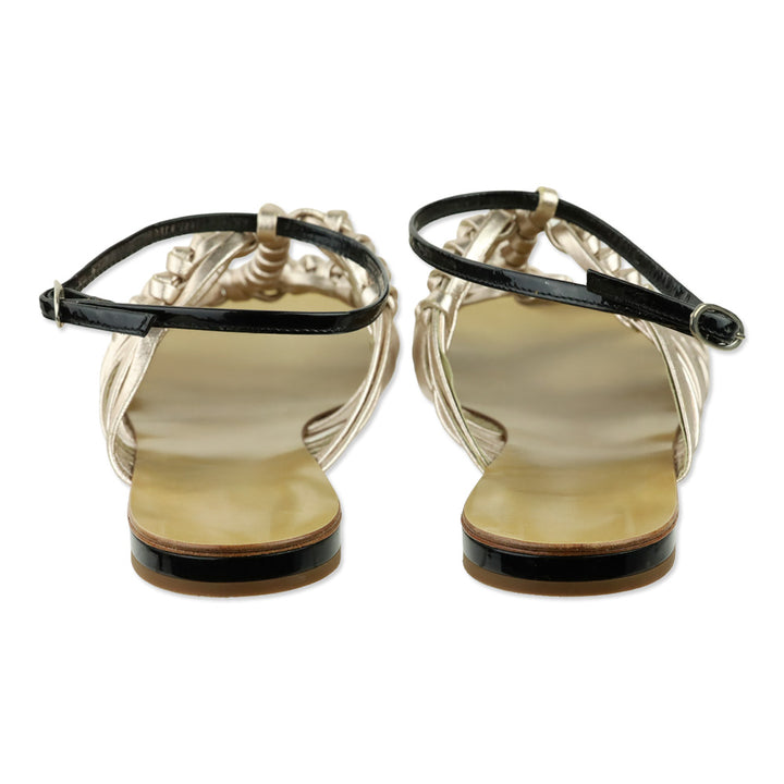 Giuseppe Zanotti Metallic Rose Gold Leather Ankle-Strap Flat Sandals