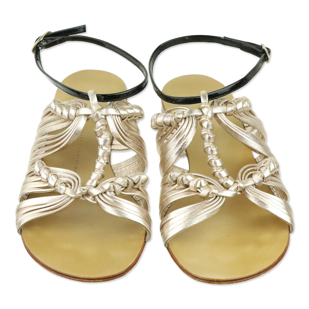 Giuseppe Zanotti Metallic Rose Gold Leather Ankle-Strap Flat Sandals