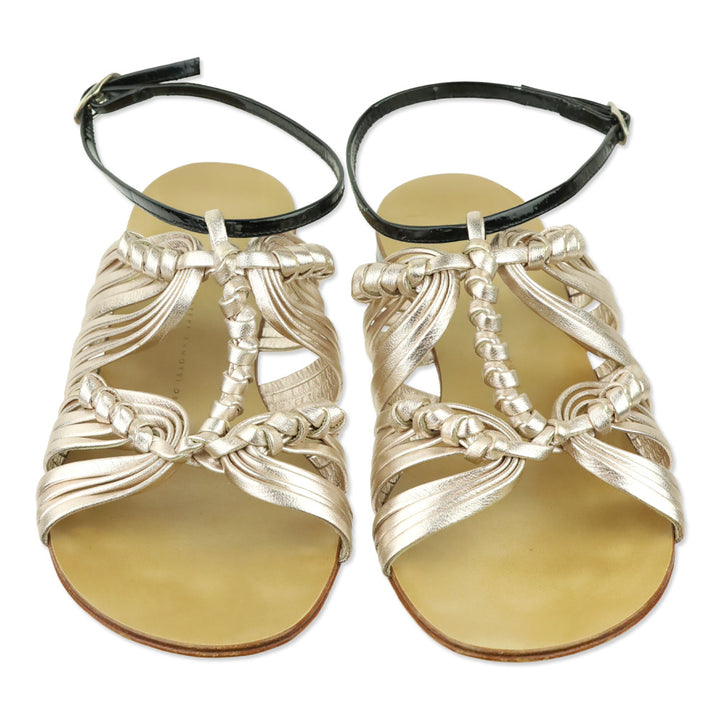 Giuseppe Zanotti Metallic Rose Gold Leather Ankle-Strap Flat Sandals
