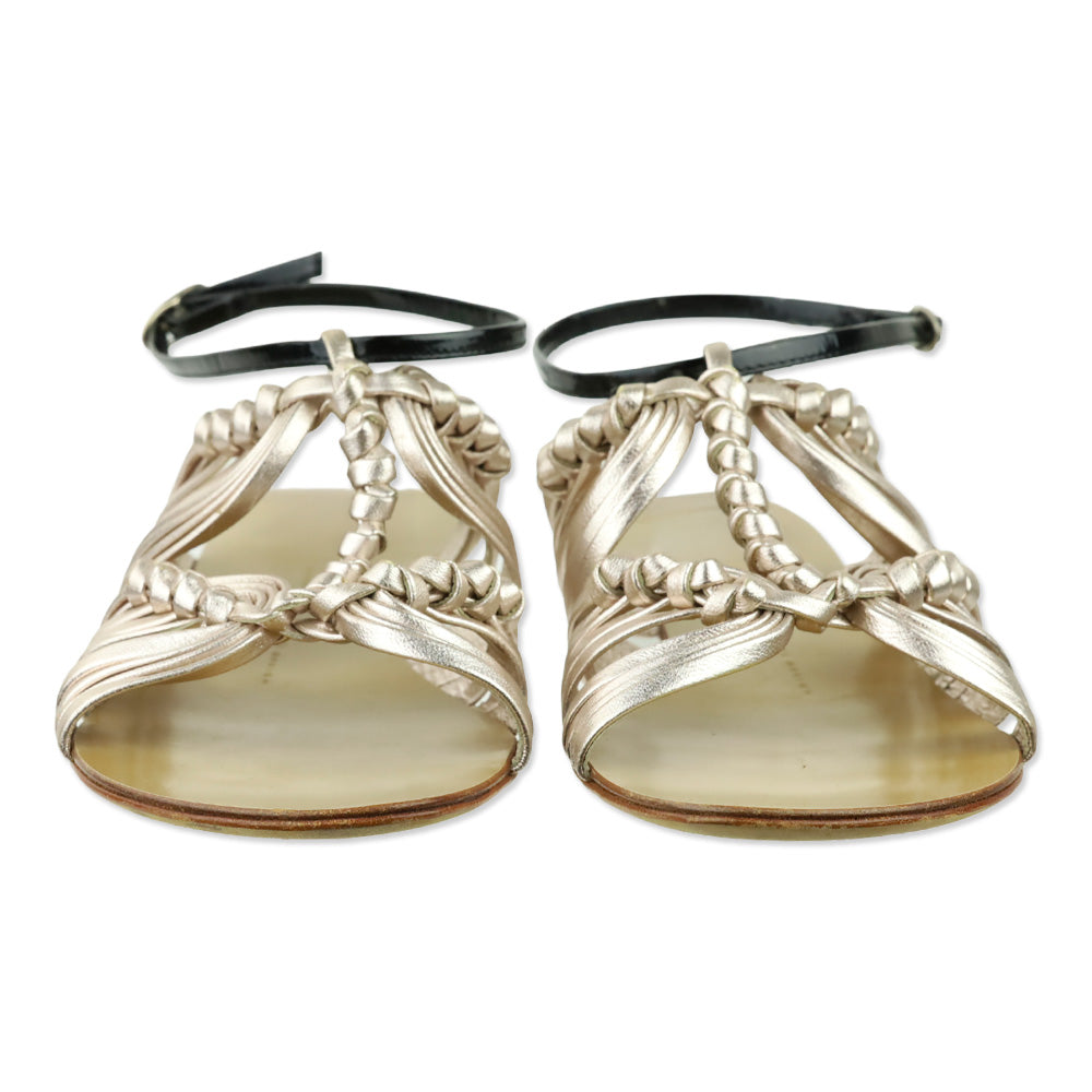 Giuseppe Zanotti Metallic Rose Gold Leather Ankle-Strap Flat Sandals