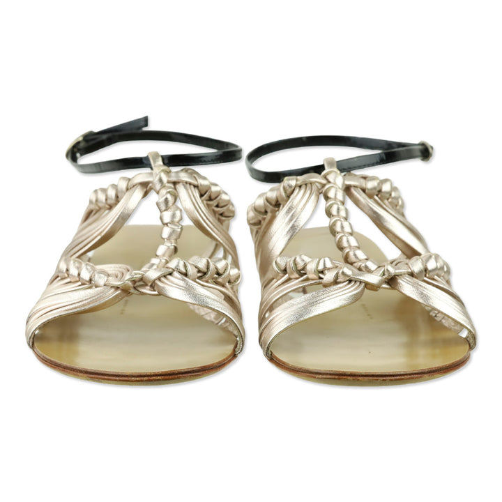 Giuseppe Zanotti Metallic Rose Gold Leather Ankle-Strap Flat Sandals