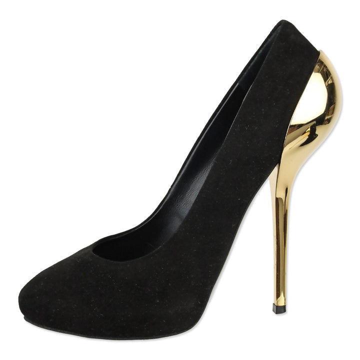 Giuseppe Zanotti Nana 105 Black Suede Gold Metal Cap Heel Pumps