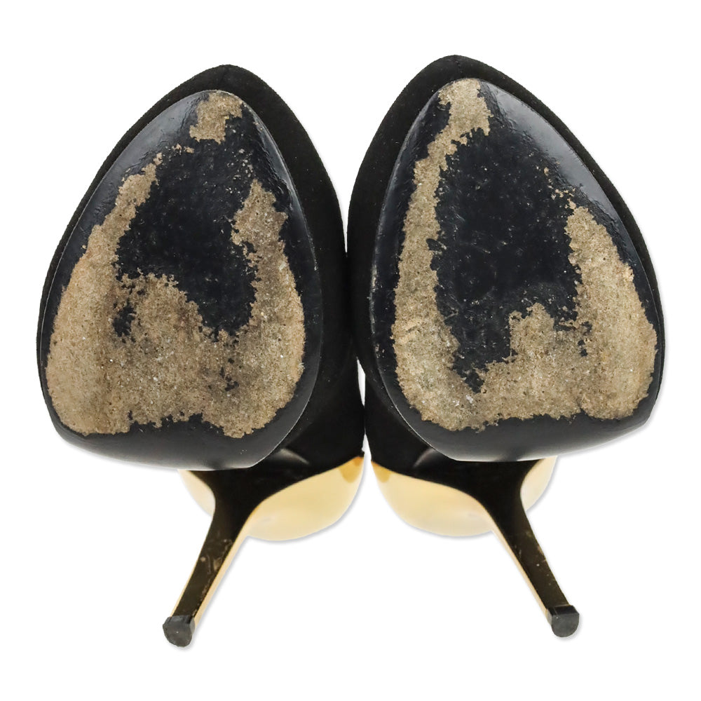 Giuseppe Zanotti Nana 105 Black Suede Gold Metal Cap Heel Pumps