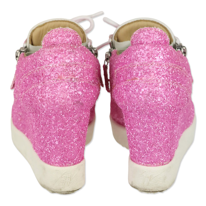 Giuseppe Zanotti Pink Coarse Glitter Kriss Wedge Sneakers