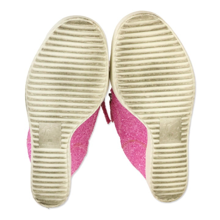 Giuseppe Zanotti Pink Coarse Glitter Kriss Wedge Sneakers
