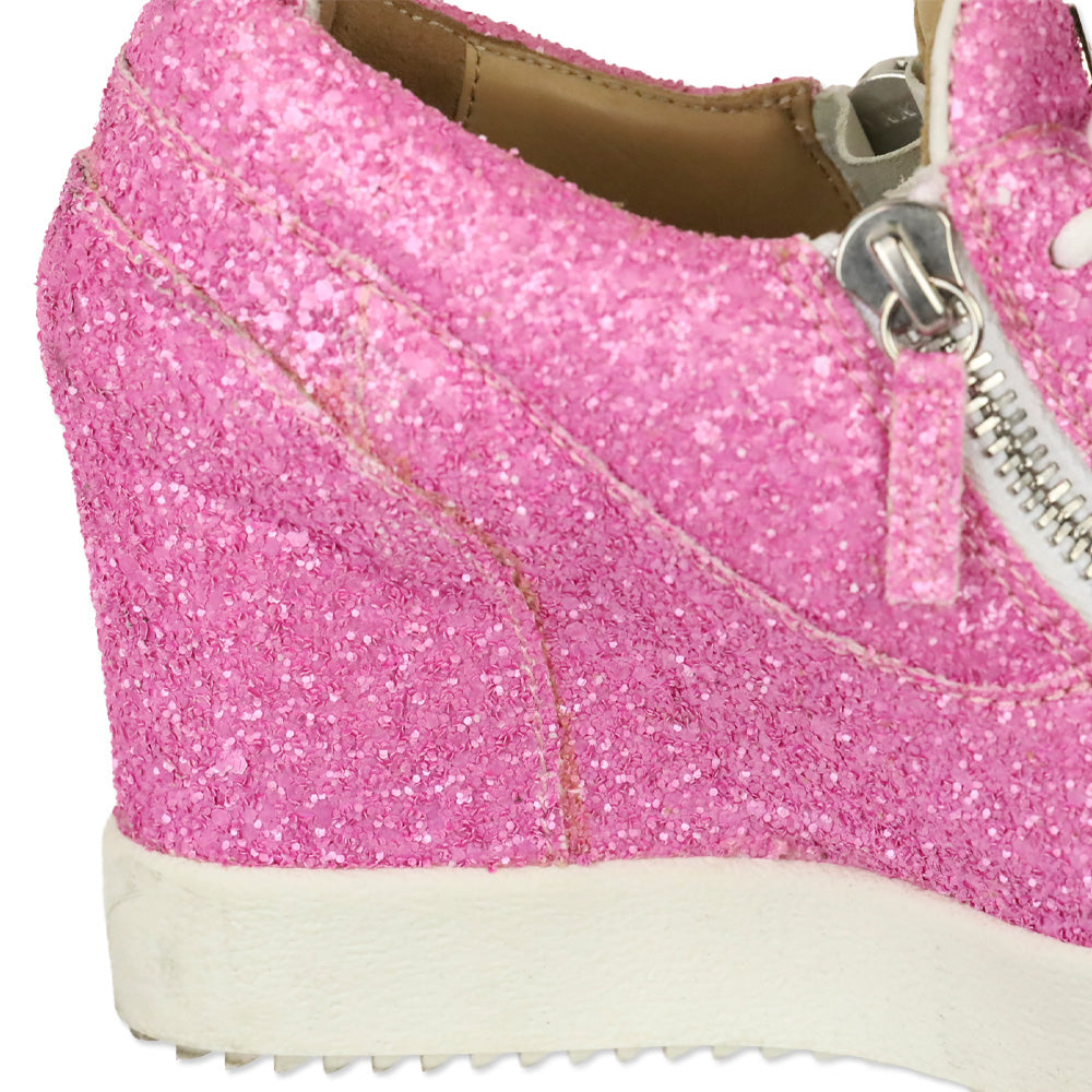 Giuseppe Zanotti Pink Coarse Glitter Kriss Wedge Sneakers