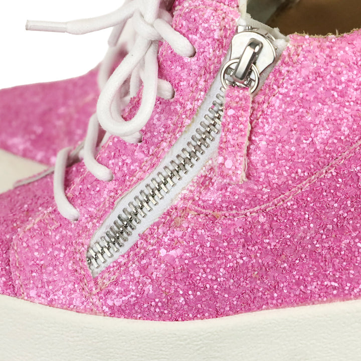 Giuseppe Zanotti Pink Coarse Glitter Kriss Wedge Sneakers